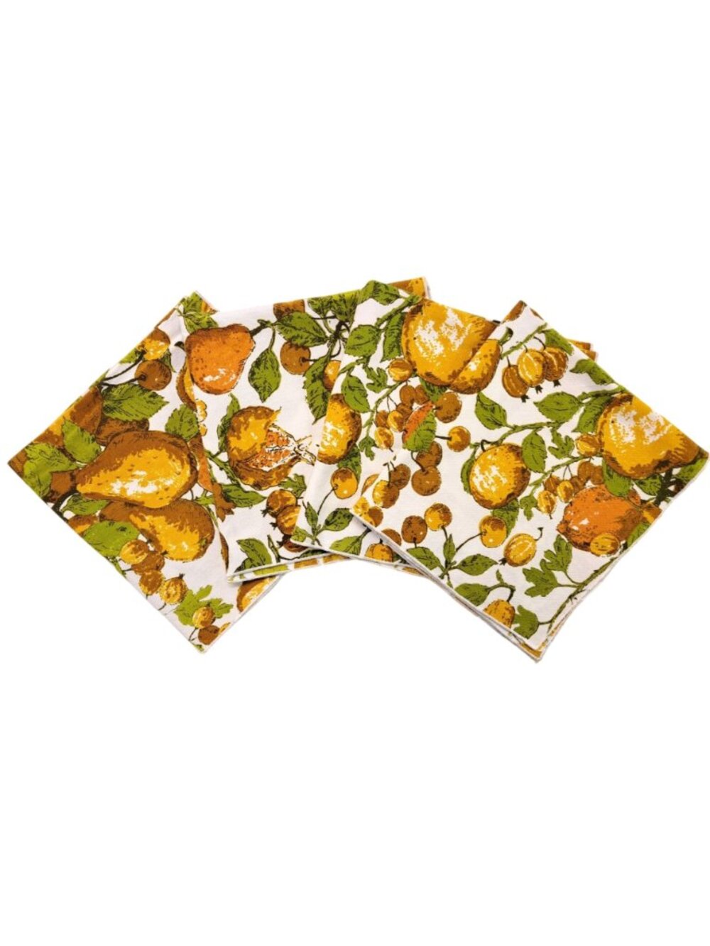 Vintage Fruit Print Cloth Napkins Set Of 4 Orange Green 1970s 16"x14.5" Pears - Picture 5 of 7